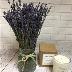 Lavender vase and candle 
