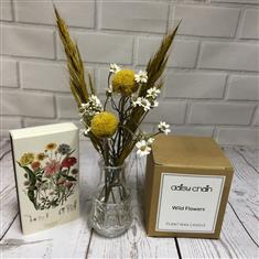 Scented Candle Giftset- candle, matches &amp; miniature dried flowers vase